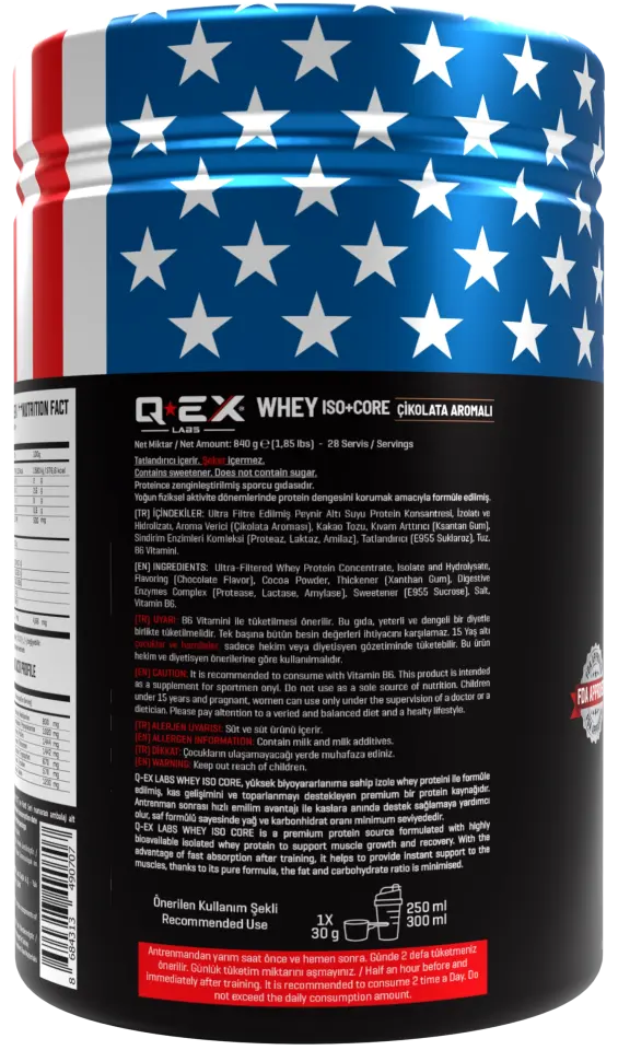 Qex Labs Iso+Core İzole Whey Protein 840 Gr Çikolata Aromalı