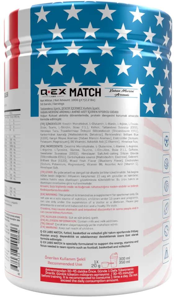 Qex Labs Match 1000 Gr 50 Servis Mavi Orman Meyveleri Aromalı