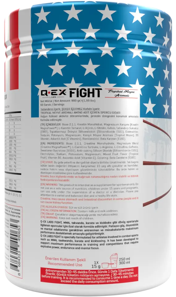 Qex Labs Fight 900 Gr 60 Servis Tropikal Kırmızı Meyve Aromalı