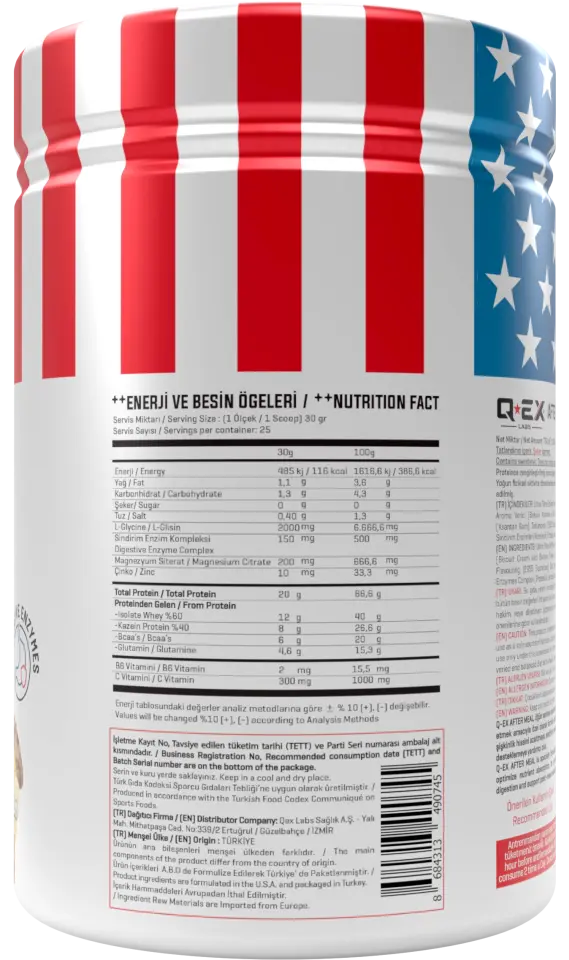 Qex Labs After Meal Muzlu Bisküvi Aromalı Öğün Tozu 750 gr 25 Servis