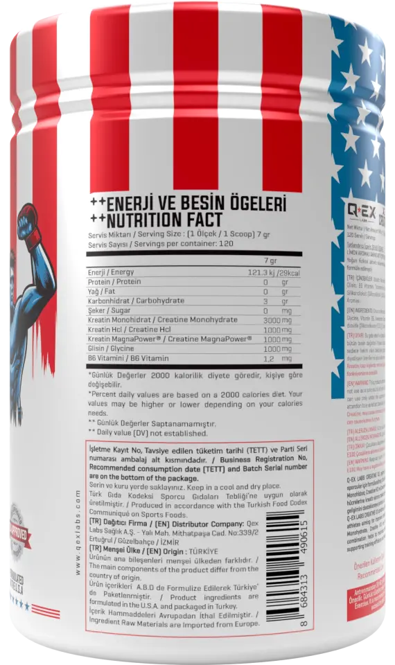 Qex Labs Kreatin X3 840 Gr 120 Servis Limon Aromalı