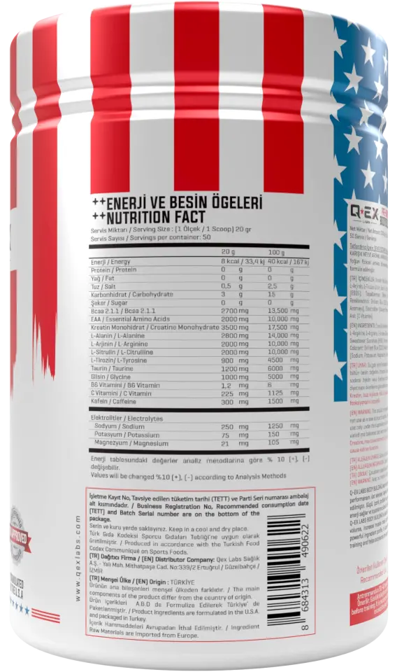 Qex Labs BodyBuilding Pre Workout 1000 Gr 50 Servis Orman Meyvesi Aromalı