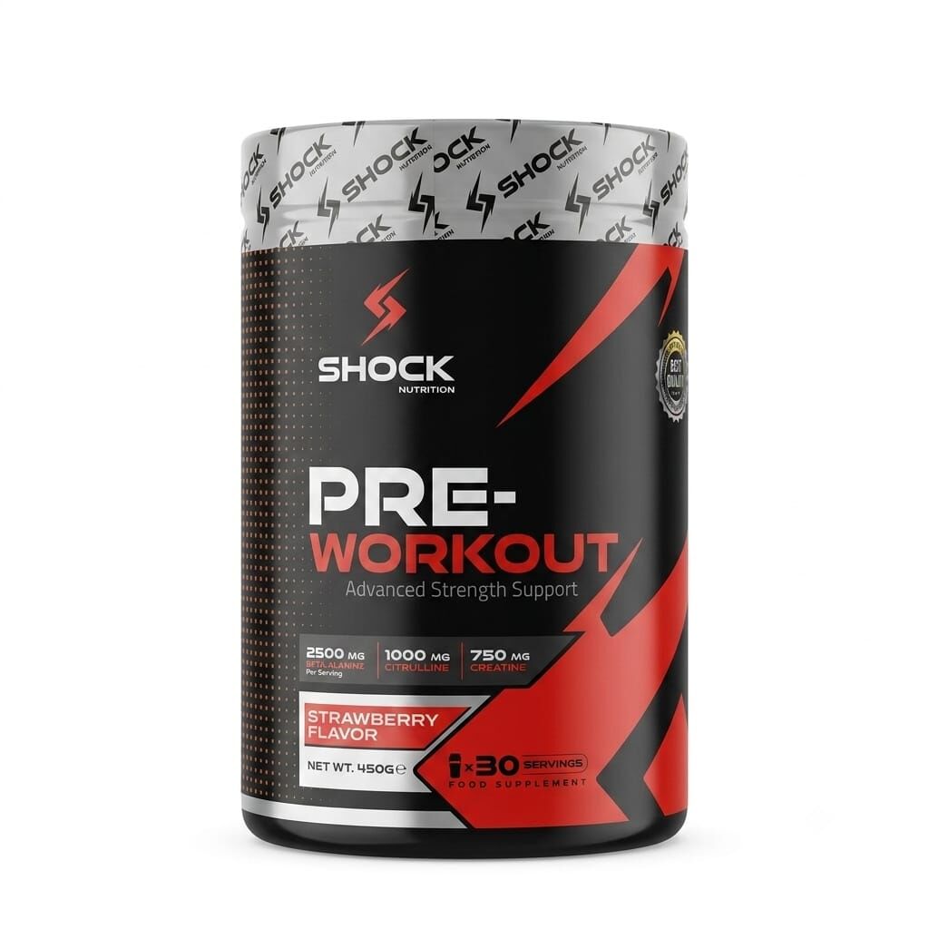 Shock Nutrition Pre Workout Çilek Aromalı 450 Gr 30 Servis