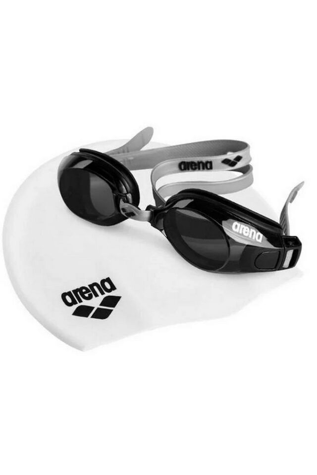 Arena Pool Set Unisex Yüzücü Gözlüğü + Bone Set Siyah Gri