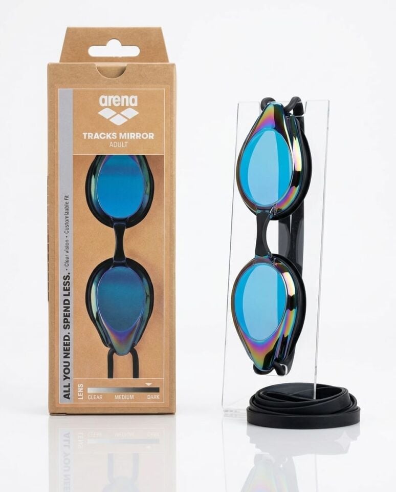 Arena Tracks Mirror Unisex Yarış Yüzücü Gözlüğü Mavi Siyah