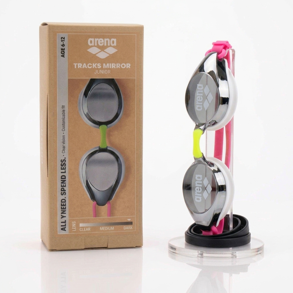 Arena Tracks Mirror Unisex Çocuk Yüzücü Gözlüğü Gri/Pembe