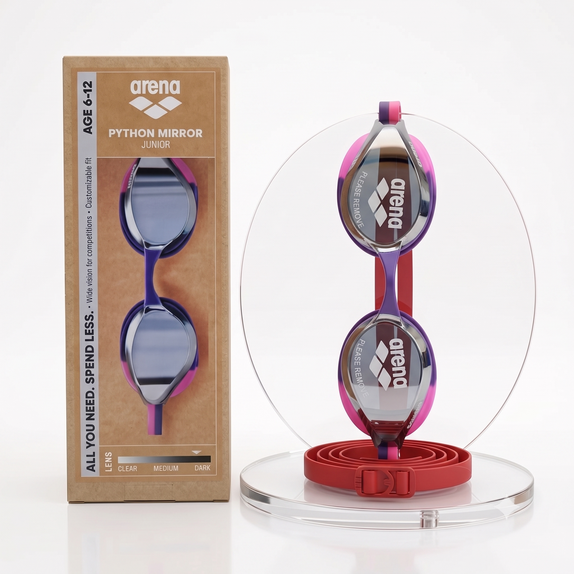 Arena Python Mirror Unisex Çocuk Yüzücü Gözlüğü Gri/Pembe