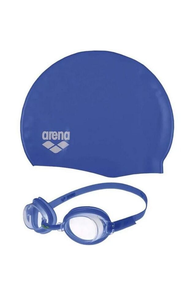 Arena Pool Jr Set Unisex Çocuk Yüzücü Gözlüğü Seti Bone + Gözlük Mavi