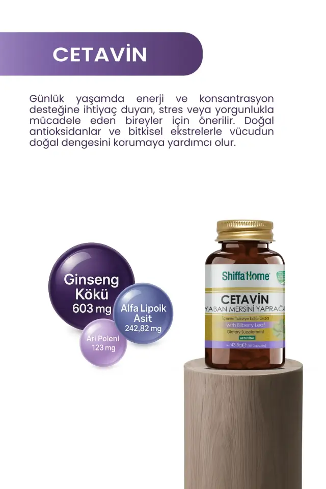 AksuVital Shiffa Home Cetavin Yaban Mersini Yaprağı 730mg 60 Kapsül