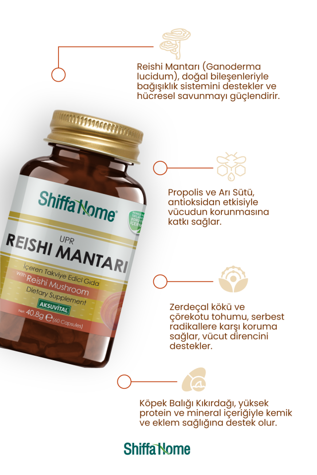 AksuVital Shiffa Home UPR Reishi Mantarı 680mg 60 Kapsül