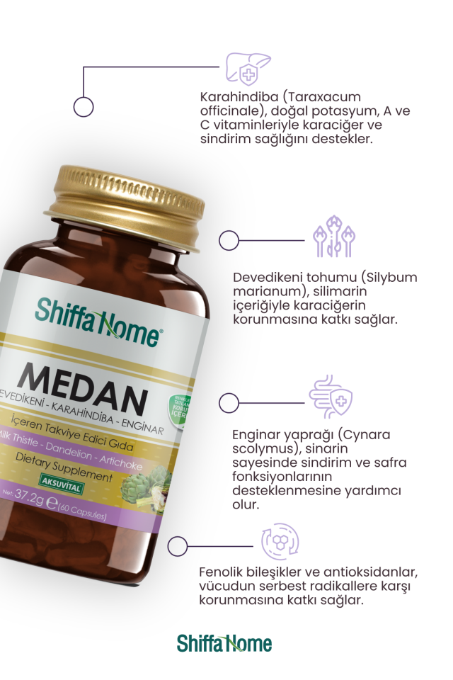 AksuVital Shiffa Home Medan Deve Dikeni Karahindiba Enginar 620mg 60 Kapsül