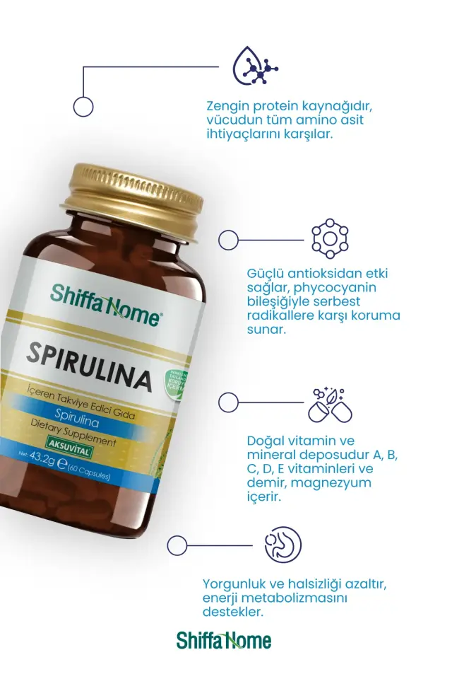 AksuVital Shiffa Home Spirulina Deniz Yosunu 720mg 60 Kapsül
