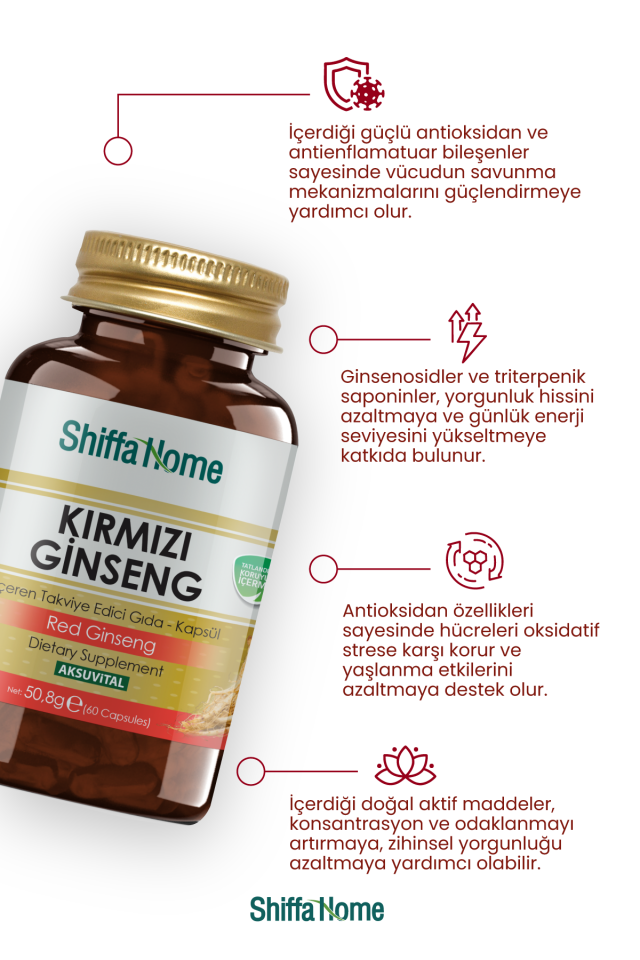 AksuVital Shiffa Home Kırmızı Ginseng 850mg 60 Kapsül