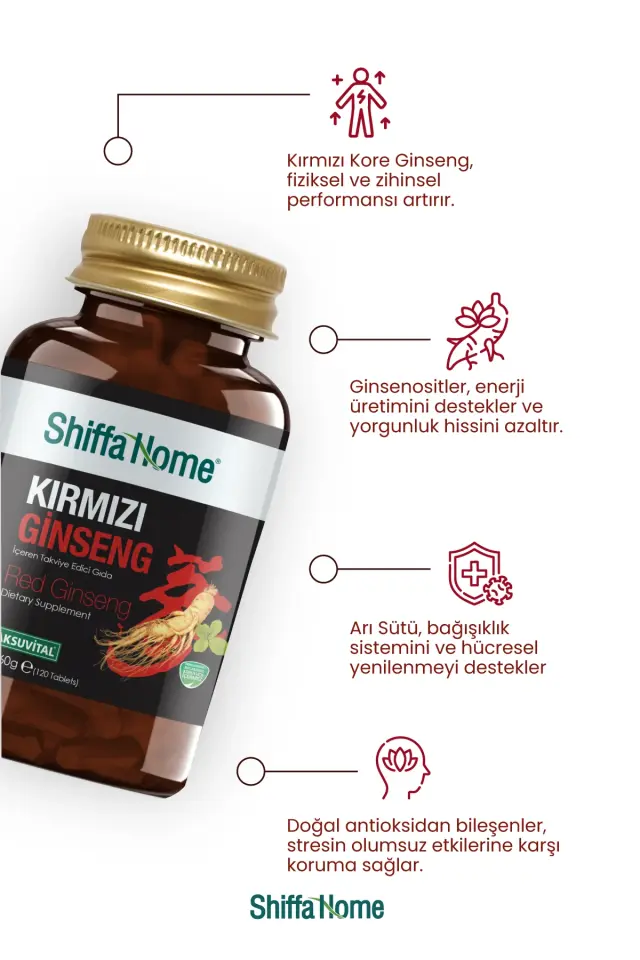 AksuVital Shiffa Home Kırmızı Ginseng 500mg 120 Tablet