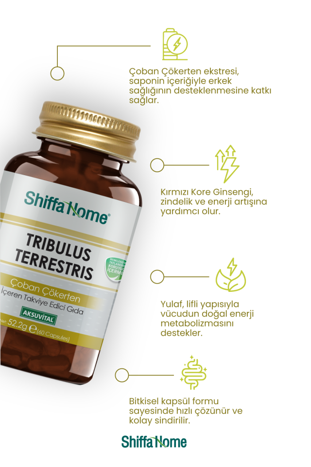 AksuVital Shiffa Home Tribulus Terrestris Çoban Çökerten 870mg 60 Kapsül