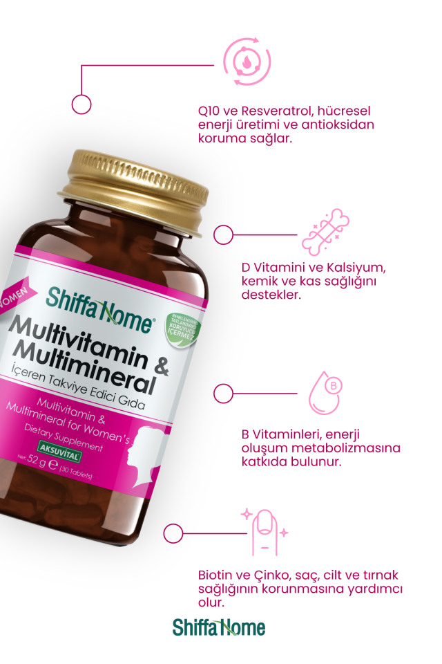 AksuVital Shiffa Home Kadın Multivitamin ve Multimineral 1760mg 30 Tablet
