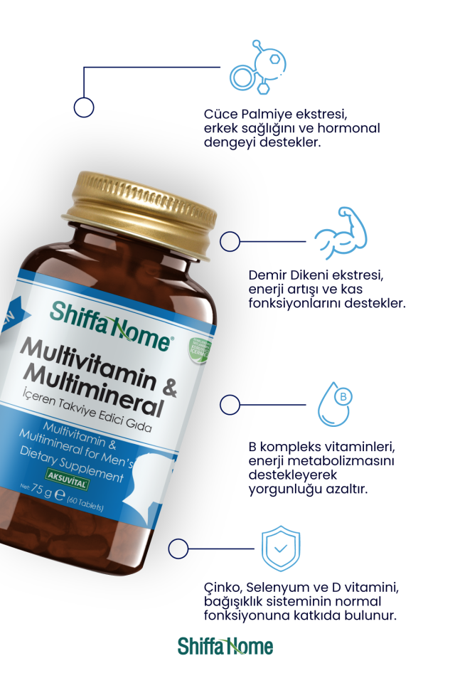 AksuVital Shiffa Home  Erkek Multivitamin ve Multimineral 1260mg 60 Tablet