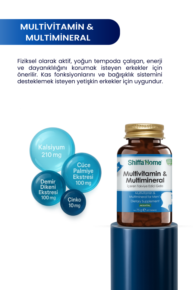 AksuVital Shiffa Home  Erkek Multivitamin ve Multimineral 1260mg 60 Tablet